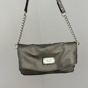 Nine West Gunmetal Silver Clutch Wristlet Crossbody Bag with Chain Strap